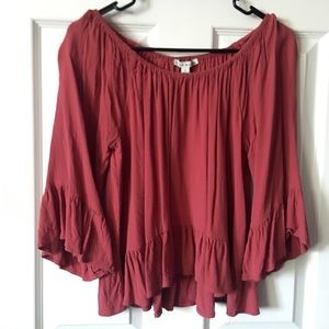 Peach off the shoulder shirt